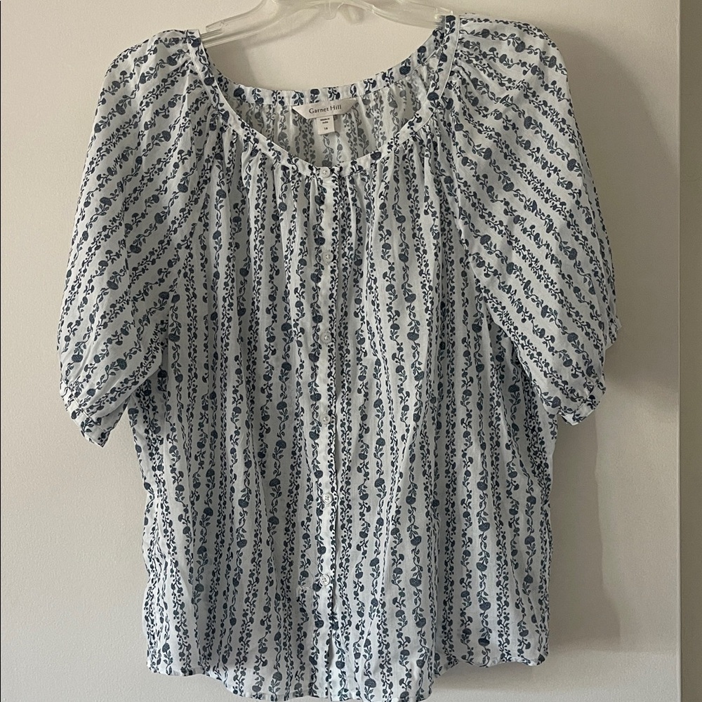 Garnet Hill Blue and White Patterned Blouse